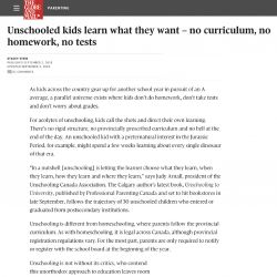 Globe and Mail, Unschooled kids learn what they want